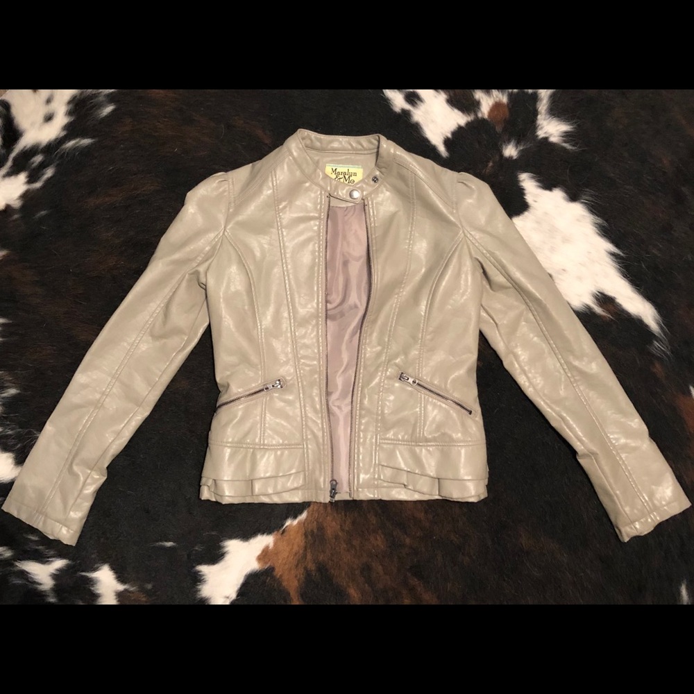 Faux Leather Jacket - Beige